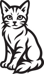 Sitting kitten line art in black and white, Cute baby cat sketch minimal design