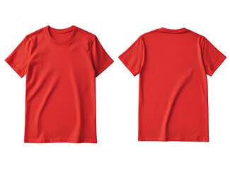  Red t-shirt template, front and back, isolated on a white background. No mockup or cut-out for printing, with copy space.