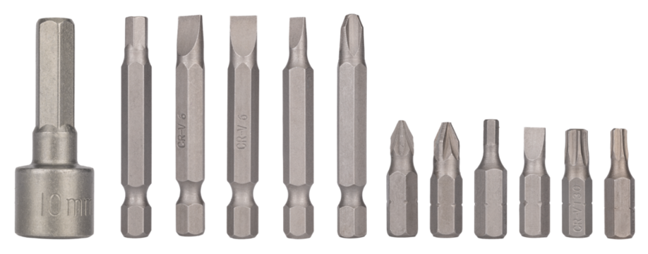 Full set of screwdriver and socket bits