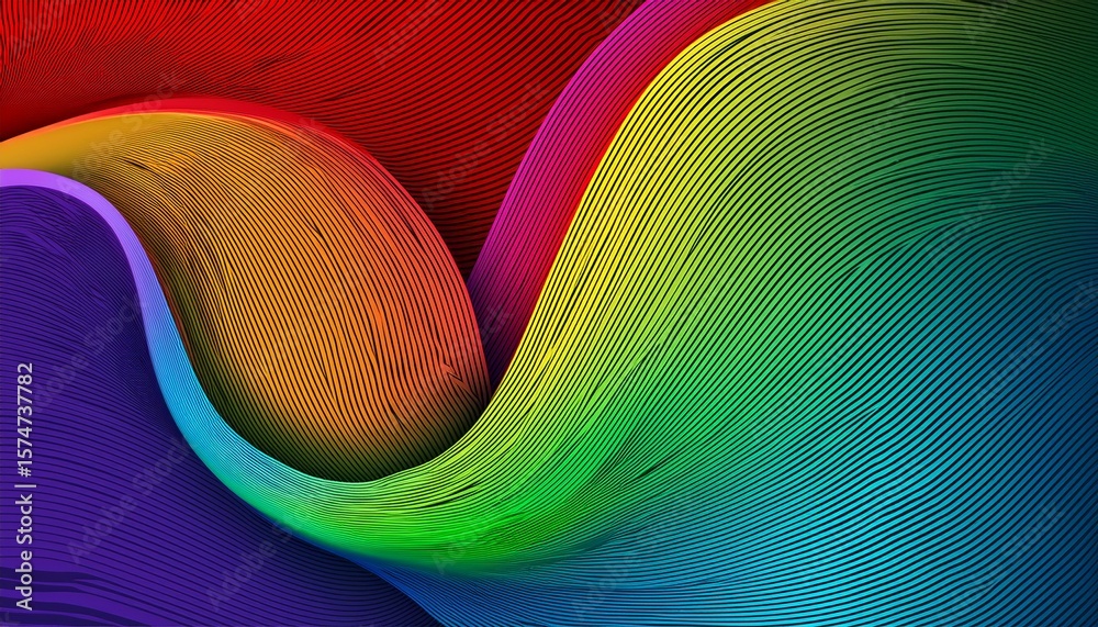 Poster abstract color lines with gradient background with 3d wavy ribbons pattern with curved rainbow shape