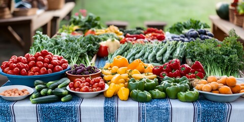 A table full of fresh vegetables and fruits