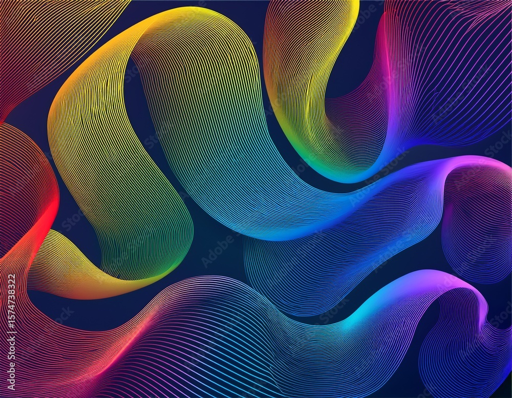 Poster background with abstract gradient shapes pattern with color wavy lines 3d rainbow ribbons