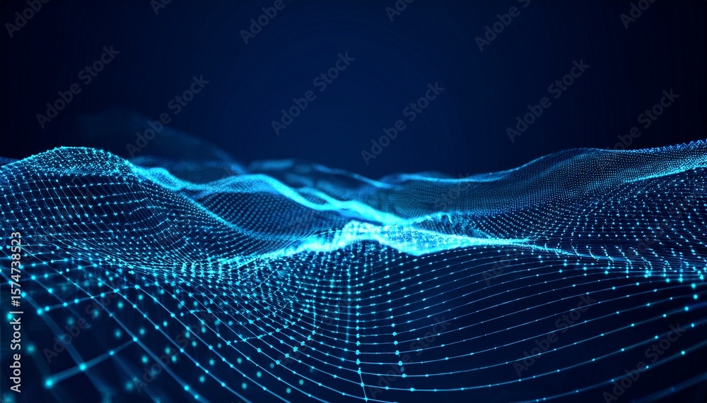 Aufkleber abstract technology stream background digital dynamic wave of dots network connection structure 3d rendering