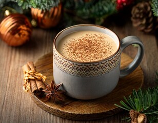 creamy spiced coffee drink in a decorated mug