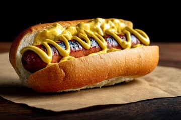 Classic hot dog with mustard.