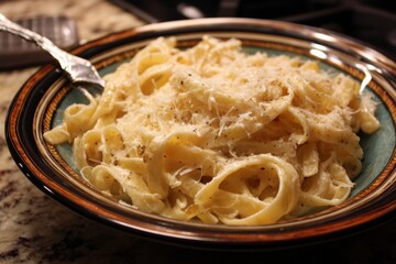 Fettuccine alfredo with parmesan.