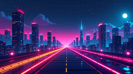 Fototapeta premium Neon Pixelated Cyber City Background