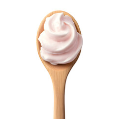 Light pink cream on a wooden spoon on transparent background, cut out, PNG 3D Digital Art, clip art.