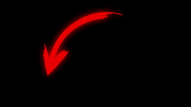 Glowing Red Paintbrush Arrow Animation with Alpha Channel. A dynamic, eye-catching element to direct attention. Pre-keyed .mov file for seamless integration.