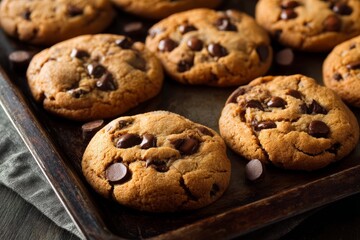 Chocolate chip cookies on tray.