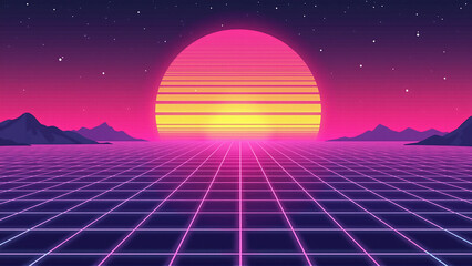 Y2K Vaporwave Sunset Grid Background