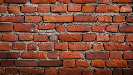 Obraz premium Rustic old red brick wall with visible concrete joints and irregular shapes ideal for retro architectural textures, heritage photography, and vintage structure backgrounds