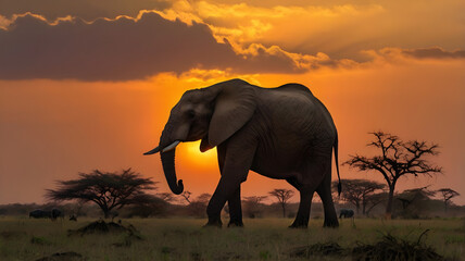 Obraz premium elephant at sunset Ai