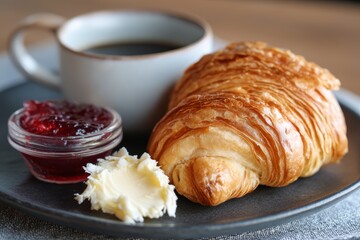 Croissant with butter and jam.