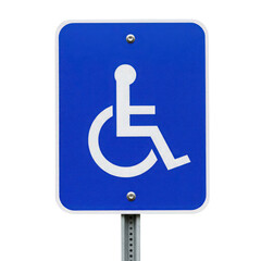 Accessible parking sign on blue background for disabled individuals  