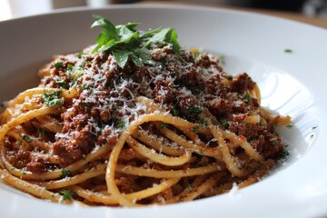 Spaghetti bolognese with parmesan.