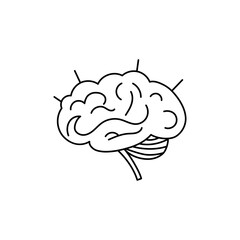 Clean line illustration of a brain with minimal sparks representing data or signals. Stylized, futuristic look for modern design use.