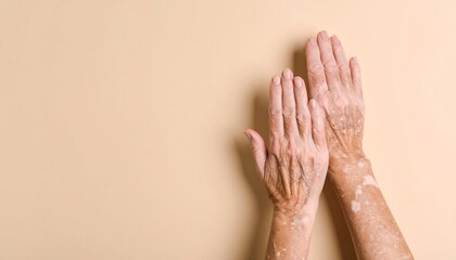 Diverse Beauty: Hands with Vitiligo on Neutral Background