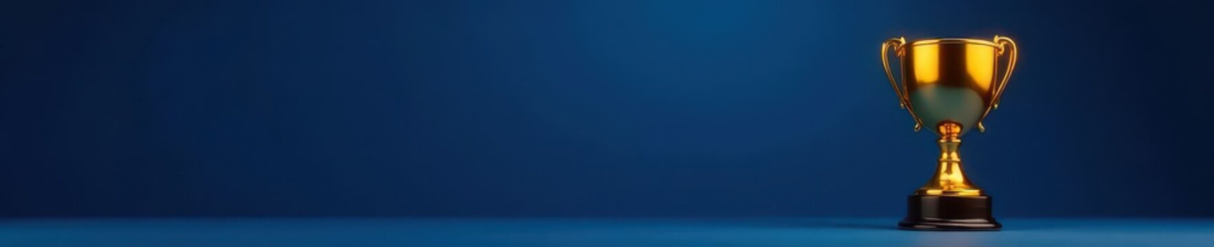 Gleaming golden trophy cup against a deep blue backdrop , prestige, shiny, top
