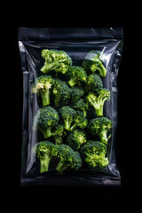 Fresh broccoli packed in clear plastic for sale in grocery store
