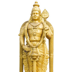 Golden Hindu God Statue in Hindu Temple. Ancient Asian religious sculpture representing...