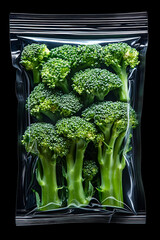 Fresh broccoli packed in clear plastic for convenient storage and easy meal preparation