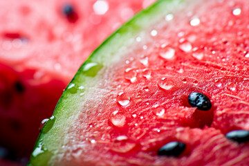 close-up of a piece of ripe watermelon with water drops 
