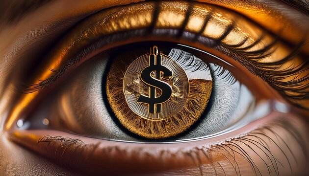 intense eye dollar sign pupil reflection financial preoccupation materialism consumerism gold photography profit