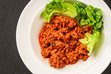 Tuna tomato sauce canned fish seafood fresh delicious gourmet food background on the table rustic food top view copy space keto and paleo diet vegan food pescetarian diet