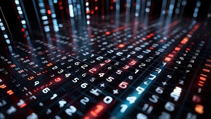 Digital Data Stream with Glowing Numbers and Abstract Lights