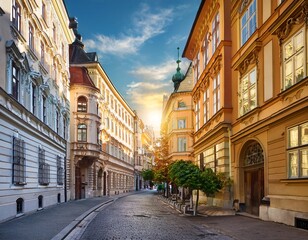 Fototapeta premium historic street with traditional houses in vienna austria neubau district