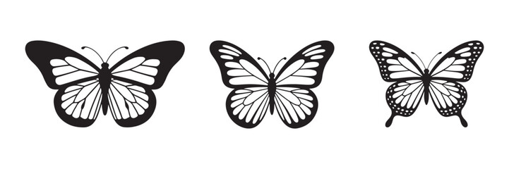 Flying butterflies silhouette design black set 