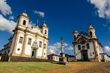Fototapeta premium Saint Francis of Assisi and Our Lady of Carmo Churches in the Historical Town of Mariana in Minas Gerais State in Brazil
