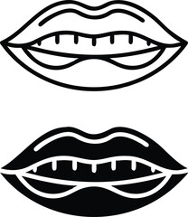 Lips and Teeth Icon Set – Black and White Mouth Smile Vector Illustration