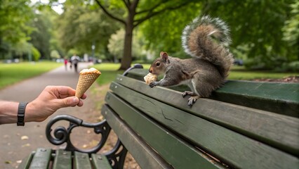 Brave Squirrel Steals Topping from Ice Cream Cone