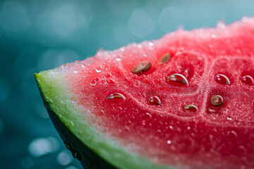 close-up of a piece of ripe watermelon with water drops 