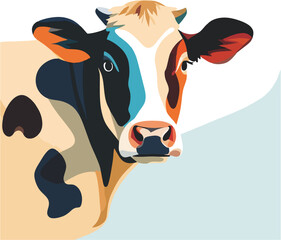 illustration of a cow head looking on.