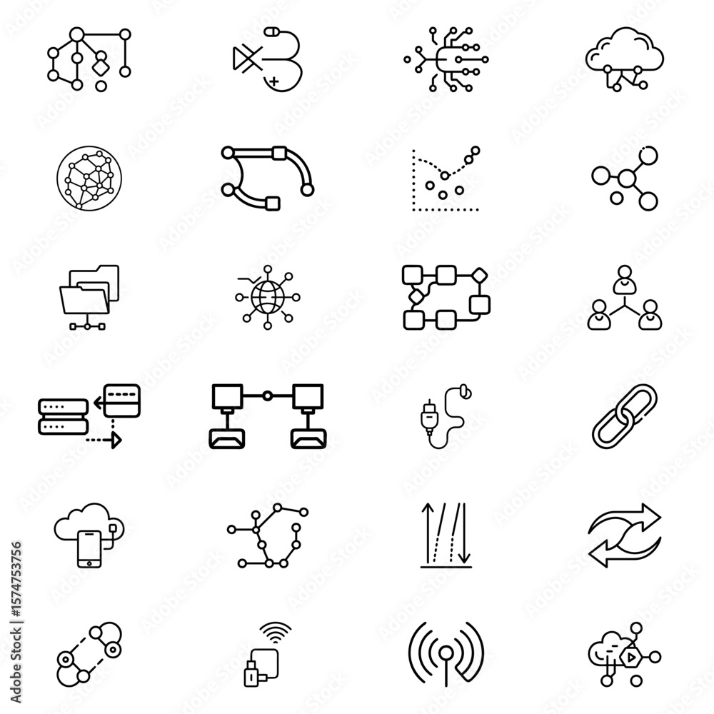 Poster collection of network and connection icons representing data transfer and communication technologies