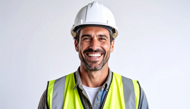 A joyful construction worker portrait - Powered by Adobe