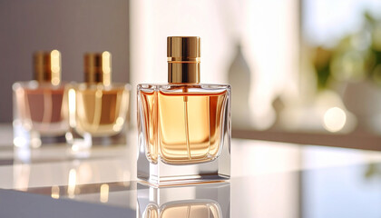 bottle of perfume closeup glow