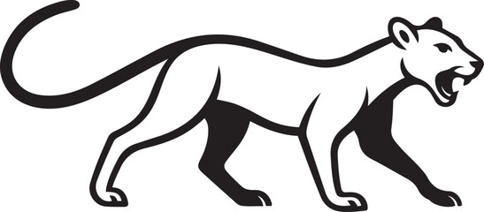 Panther line art design black and white, Wild cat bold sketch in vector style