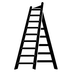 Simple black silhouette of a sturdy ladder perfect for construction or diy themes