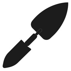 Black silhouette of a gardening trowel with a realistic handle design