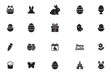 Easter holiday silhouette vector icon set, collection of spring celebration symbols