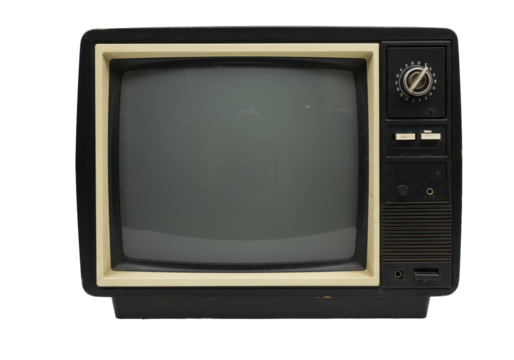 Retro old television with transparent screen, isolated background