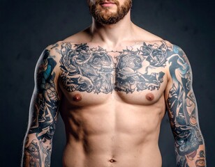Tattoed Man Without Face, Upper Body Close-up, Lifestyle Concept