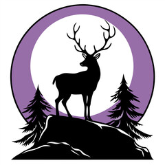 Composition of a circle an with elk staying on the top of the mountainc and black and white
