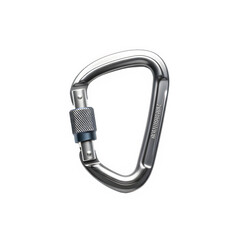 Metal carabiner clip with screw lock mechanism for climbing  isolate white background