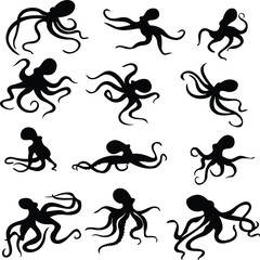 Deep Ocean Octopus Marine Life Silhouette for Nautical Design