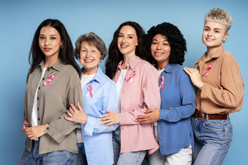 Women of different ages and ethnicities supporting breast cancer awareness